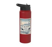 Cranes in A Snowy Marsh Mount Fuji and Rising Sun Ukiyo-e Stainless Steel Insulated Water Bottle