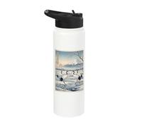 Cranes in A Snowy Marsh Mount Fuji and Rising Sun Ukiyo-e Stainless Steel Insulated Water Bottle