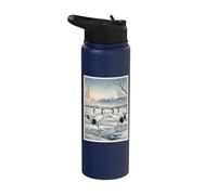 Cranes in A Snowy Marsh Mount Fuji and Rising Sun Ukiyo-e Stainless Steel Insulated Water Bottle