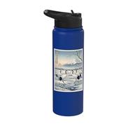 Cranes in A Snowy Marsh Mount Fuji and Rising Sun Ukiyo-e Stainless Steel Insulated Water Bottle