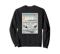 Cranes In A Snowy Marsh Mount Fuji and Rising Sun Ukiyo-e Sweatshirt