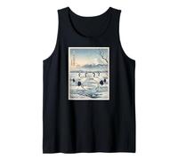 Cranes in A Snowy Marsh Mount Fuji and Rising Sun Ukiyo-e Tank Top