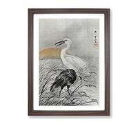 Cranes In The Marsh By Kawanabe Kyosai Asian Japanese Framed Wall Art Print, Ready to Hang Picture for Living Room Bedroom Home Office Décor, Walnut A4 (34 x 25 cm)