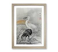 Cranes In The Marsh By Kawanabe Kyosai Asian Japanese Framed Wall Art Print, Ready to Hang Picture for Living Room Bedroom Home Office Décor, Oak A4 (34 x 25 cm)