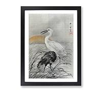 Cranes In The Marsh By Kawanabe Kyosai Asian Japanese Framed Wall Art Print, Ready to Hang Picture for Living Room Bedroom Home Office Décor, Black A3 (34 x 46 cm)