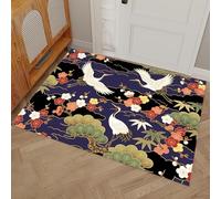 Cranes Pine Trees Cloud Patterns Front Door Mat Outside Indoor Entrance - Japanese Ukiyo-E Style Rugs Mats for Floor, Mat for Bedroom, Washable Thin Living Room Rugs Fit Under Door 50 x 80 cm