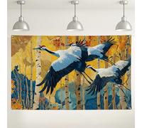 Cranes Wall Backdrop, Autumn Forest Art Photography Background, Elegant Wildlife Decor for Indoor/Outdoor Events, Fall Seasonal Party Supplies 71x43 Inch