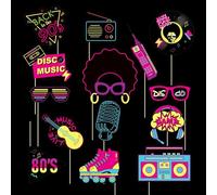 Cranight 14PCS Neon Photo Booth Props Set for 80s and 90s Disco Party Decoration, Let's Glow in the Dark Decor