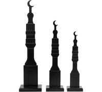 Cranight Ramadan Decorative Islamic Minaret Stands, Set of 3, Black Marble, Ramadan Hajj Collection