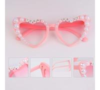 Cranight Team Bride Sunglasses Faux Pearl Embellished Heart Shaped Sunglasses Bride Tribe Squad Sunglasses Bachelorette Hen Do Party Accessories Decorations,Pink
