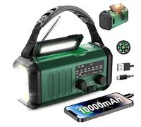 Crank Radio 10000mAh - Emergency, Sun, Weather NOAA/AM/FM, USB-C Charging, Dynamo, Polymer Battery, LED Flashlight, Reading Light, SOS Alarm, Compass
