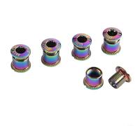 Crankset Bolts for Bicycles, 5-Pack M8 Thread Steel Chainring Screws with PVC Electroplated Color Finish, Non-Slip Tooth Design, Mountain Bike Use(M)