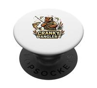 Cranky Angler | Funny Fishing Bear with Sunglasses PopSockets Adhesive PopGrip