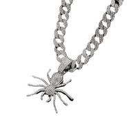 Craoopii Hip Hop Fully Iced Out Spider Pendant Necklace, Diamond Rhinestone Choker Necklace Jewelry for Women Men, Metal, alloy