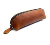 Craoopii Leather Pencil Case Pencil Bag Pouch With Zipper Pen Holders Handmade Genuine Leather For Men Women Businessmen And Artists Home Work Office (Brown)