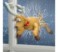 Crashing Santa Animated Christmas,Crashing Reindeer, Funny Christmas Window Decorations with Broken Glass Sticker & Leg-Kicking Animation, Holiday Decor for Home & Doors, Funny Xmas Gift (Deer)