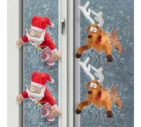 Crashing Santa Reindeer Animated Christmas, Funny Christmas Decoration, Window Decoration with Glass Shard Sticker and Leg Romper Animation, Christmas Gift (4 Pieces)