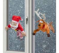 Crashing Santa Reindeer Animated Christmas, Funny Christmas Window Decorations With Broken Glass Sticker & Leg-Kicking Animation, As They Try To Wiggle Free - Fits Any Window (2Pc)