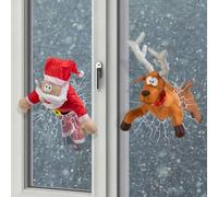 Crashing Santa Reindeer Animated Christmas, Funny Christmas Window Decorations with Broken Glass Sticker & Leg Kicking Animation, Xmax Decor for Doors and Windows (Santa and Reindeer)