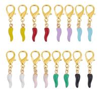 CRASPIRE 1 Box 16Pcs 8 Colors Pepper Charm Alloy Shoe Charms Bulk Gold Alloy Enamel Italian Hot Horn Chili Decorations Shoelaces Charms with Lobster Claw Clasps for DIY Sneakers Shoes Accessories