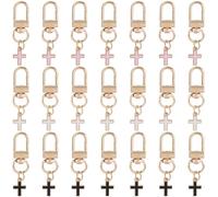 CRASPIRE 1 Box 21Pcs 3 Colors Metal Cross Keychain Crucifix Key Chain Bulk Metal Gold Alloy Enamel Black White Pink Charm Keyring Keychains with Swivel Clasps for Keys Purse Backpacks Accessories