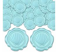 CRASPIRE 1 Box 25pcs Seashell Wax Stamp Stickers Sea Shell Sealing Stickers Ocean Blue Adhesive Envelope Wax Seal Sticker Label Decor for Invitation Card Envelope Summer Beach Birthday Party Scrapbook