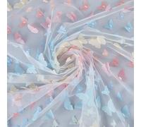 CRASPIRE 1 Yard Colorful Butterfly Lace Fabric 3D Embroidery Butterfly Lace Fabric for Birthday Party DIY Wedding Dress Costume Accessories Veil Home Decor Hair Bows Gift Wrapping Sewing Crafting
