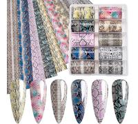 CRASPIRE 10 Rolls/Box Snake Print Nail Art Foil Transfer Stickers Animal Prints Sheets Decals Starry Sky Paper Nails Design Sticker for Women Manicure Wraps Decoration Home DIY Salon Accessories