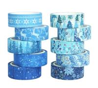 CRASPIRE 10 Rolls Washi Tape Sticker Paper Decorative Tape Winter Elk Snowflake Christmas Journal Adhesive for Scrapbooking Collage Diary Junk Planner Gift Wrapping DIY Arts Crafts Decoration