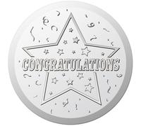 CRASPIRE 100Pcs 1.5 Inch Star Envelope Seals Congratulations Stickers Silver Foil Paper Round Word Self Adhesive Embossed Metal Decals for DIY Scrapbook Graduation Season Certificate Invitations Card