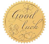 CRASPIRE 100Pcs 2 inch Gold Embossed Seal Stickers Good Luck Clover Gold Foil Stickers Self Adhesive Envelope Labels with Serrated Edge Paper Decals for DIY Wedding Party Favors Invitations Packaging