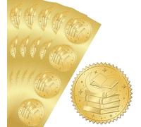CRASPIRE 100Pcs 2 Inch Gold Foil Stickers Book Moon Star Golden Embossed Certificate Seals Self Adhesive Waterproof Round Dot Medal Decoration Label for Invitation Graduation Award Gift Wrapping Decor