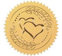 CRASPIRE 100Pcs 2 inch Heart Foil Envelope Stickers Gold Garland Self-Adhesive Embossed Serrated Edge Round Decal Decoration Seals Stickers for Wedding Valentine's Day Invitations Card Packaging