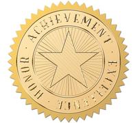 CRASPIRE 100pcs 2 Inch Star Gold Foil Stickers Achievement Gold Embossed Gold Certificate Seals Self Adhesive Waterproof Round Dot Medal Decoration Label for Gift Packaging Envelope Card Seal