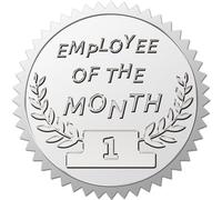 CRASPIRE 100Pcs Employee Of The Month Embossed Seals Stickers 2" Waterproof Silver Foil Stickers Seals Self Adhesive Sticker Decor Labels for Achievement Awards Company Rewards Employees