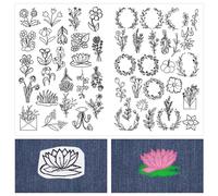 CRASPIRE 100Pcs Flowers Wreath Water Soluble Embroidery Stabilizers Plants Hand Sewing Stick and Stitch Transfers Paper Wash Away Pre-Printed Self Adhesive Patterns for Bags Cloth Sew Lovers Beginner