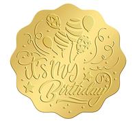 CRASPIRE 100PCS Gold Embossed Envelope Seals Stickers It’s My Birthday Adhesive Embossed Foil Seals Stickers Label for Wedding Invitations Gift Packaging