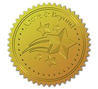 CRASPIRE 100pcs Gold Foil Certificate Seals Above & Beyond Embossed Gold Certificate Seals 2" Round Self Adhesive Embossed Stickers for Invitations Graduation Monogram Seals