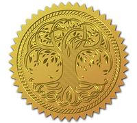 CRASPIRE 100pcs Gold Foil Stickers - Embossed Certificate Seals, Self Adhesive Medal Decoration Stickers - Graduation, Corporate, Notary Seals - Envelope (Tree of Life)