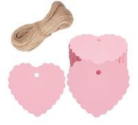 CRASPIRE 100Pcs Pink Heart Gift Tags 2.4x2.56 Lace Edged Paper Gift Tags Blank Hang Tag with 65.6Ft(20m) Jute Twine Hanging Labels for Christmas Valentine's Day Wedding DIY Craft Party Favor Supplies