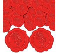 CRASPIRE 100Pcs Red Rose with Leaves Wax Seal Stickers Wedding Invitations Envelope Vintage Sealing Label Self Adhesive for Valentine's Day Christmas Wrapping Birthday Gift Greeting Cards Making