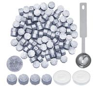 CRASPIRE 100Pcs Wax Seal Beads Set Silver Octagon Wax Sealing Beads with 1Pc Stainless Steel Spoon and 2Pcs Candles for Retro Seal Stamp Christmas Cards Wedding Invitations Letter Sealing