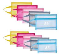 CRASPIRE 10Pcs 2 Sizes Mesh Zipper Pouch Bags A4 A5 Colored Nylon Double-Layer Portable Handbag Document Organizer Clearly Visible Building Block Storage Pouch Handle for School Office Game Travel