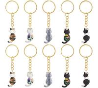 CRASPIRE 10Pcs Enamel Cat Keychain Pet Keychain Bulk 5 Styles Colorful Small Mini Alloy Kitty Metal Keyrings Hanging Pendant Keychains for Car Key Keychain Purse Bag Party Favors DIY Women Decoration