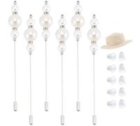 CRASPIRE 10Pcs Hat Pin White Pearl Beads Vintage Safety Pins Stick Lapel Brass 4.9" Long Handle Western Cowboy Women Brooch for Tie Scarf Badge Hats Suits Brooches Decorative Jewelry Making DIY Crafts