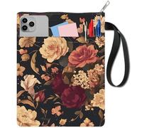 CRASPIRE 11x8.6In Book Sleeve Black Vintage Flower Protector Bookcovers Paperbacks Washable Fabric Cloth Pouch Handle with Zipper Extra Front Pocket for Book Lovers Readers Notebook Wraps Friend Gifts