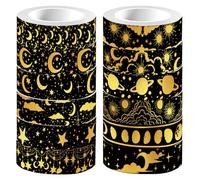 CRASPIRE 12 Rolls 60m x 15mm Decorative Tape Stickers Black Moon Star Sun Gold Foil Journaling Adhesive Paper Tapes for Scrapbooking Bullet Junk Planner Gift Wrapping DIY Arts Crafts Decoration