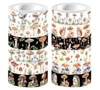 CRASPIRE 12 Rolls 60m x 15mm Decorative Tape Stickers Cute Mushroom Squirrel Hedgehog Journaling Adhesive Paper Tapes for Scrapbooking Bullet Junk Planner Gift Wrapping DIY Arts Craft Decoration