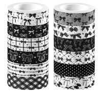CRASPIRE 12 Rolls Vintage Black Bow Washi Tape Set Cute Bowknot Decorative Masking Tapes Adhesive Stickers Scrapbook Journal Planner DIY Crafts Art Wrapping Notebook Photo Card Making Diary Envelope