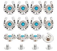 CRASPIRE 12 Sets/Box Horseshoe Screw Back Buttons Blue Western Cowboy Style Decorative Leather Buckles 19mm Turquoise Gemstone Conchos Metal Vintage Retro Castings Rivets Studs for DIY Craft Fabrics
